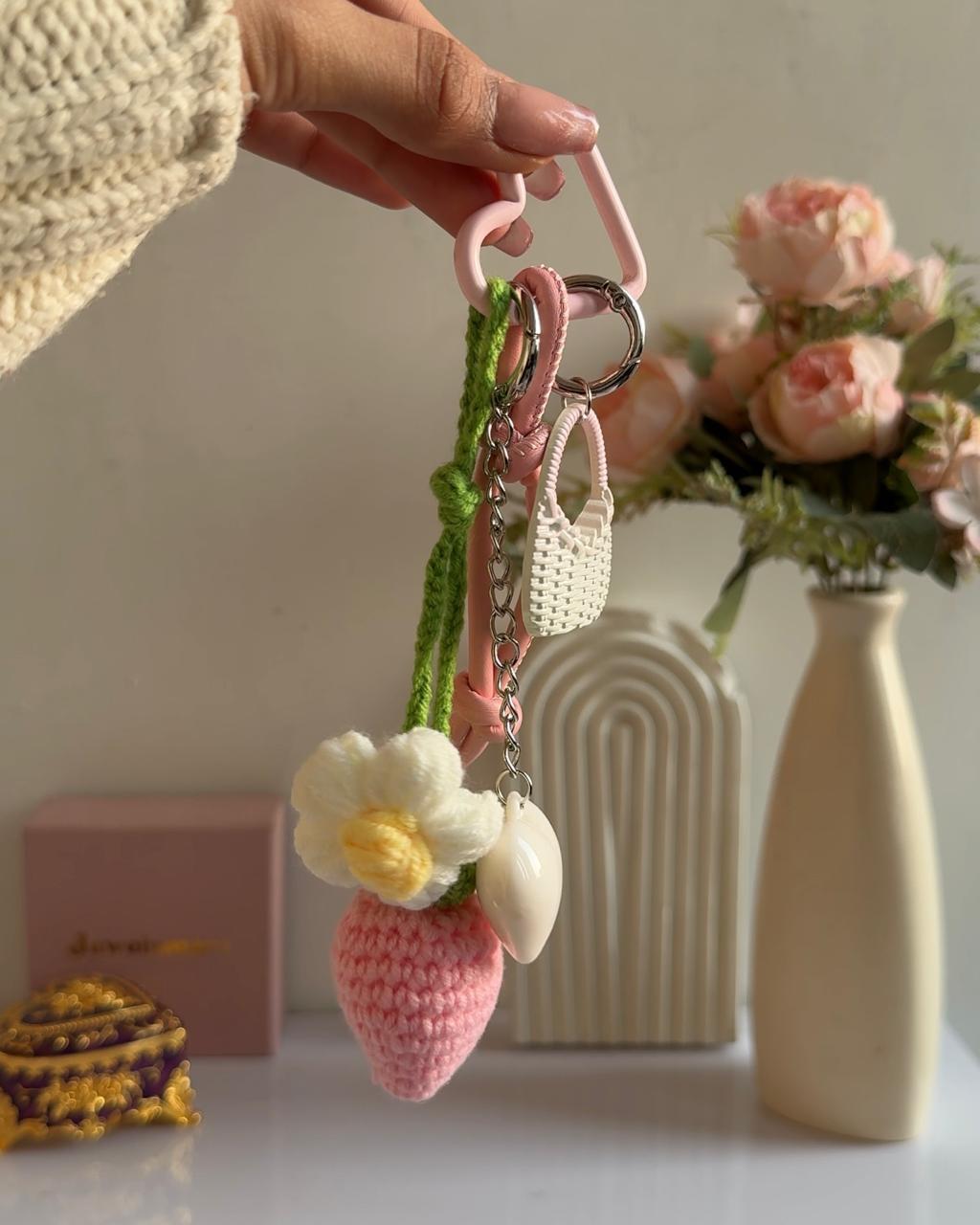 Cottage Girly Strawberry Bag Charm (crochet)