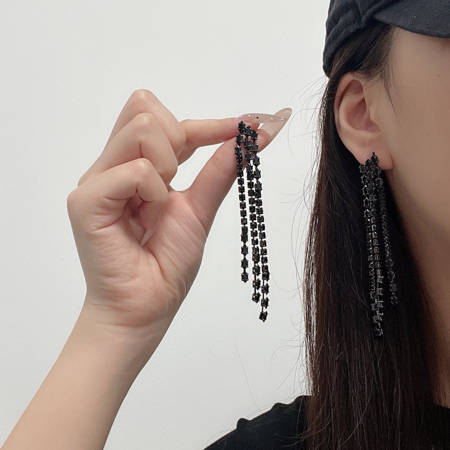 Night Slay! Rhinestone Tassel Earrings