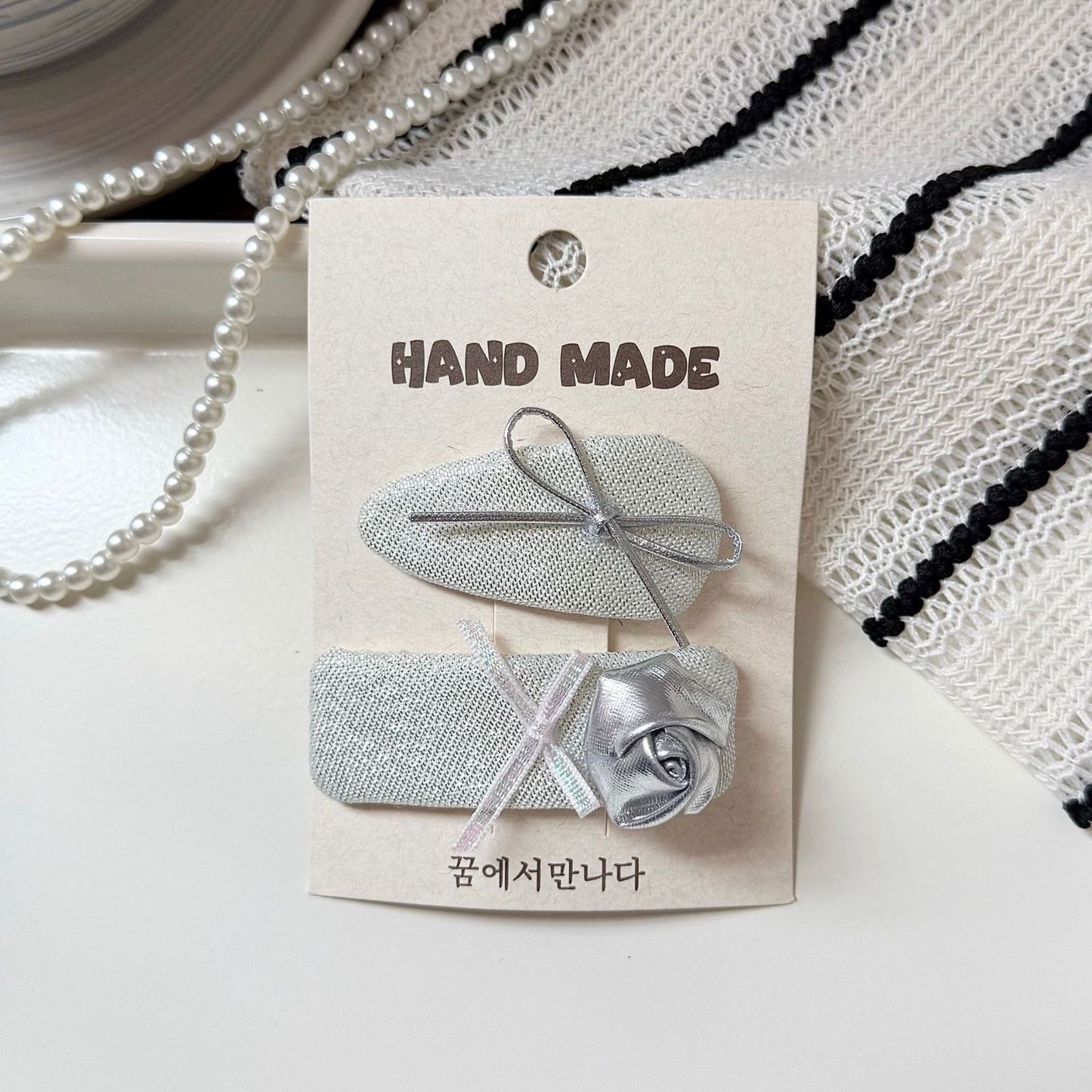 Cassie Silver Bow Hair Clips