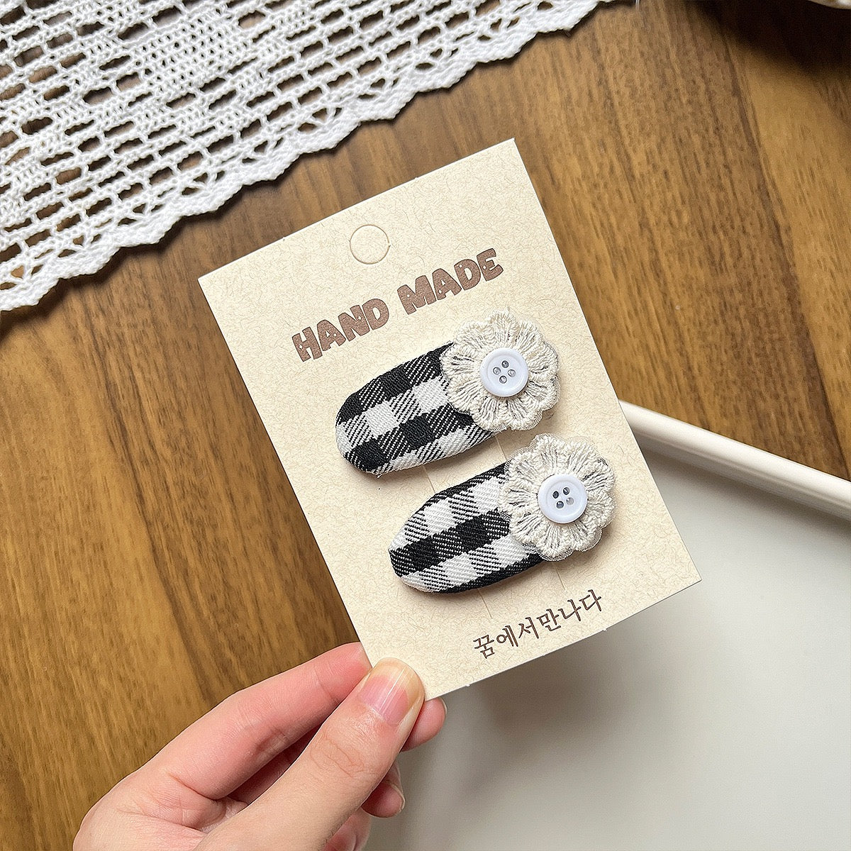 Vintage Grids Flower Hair Clips