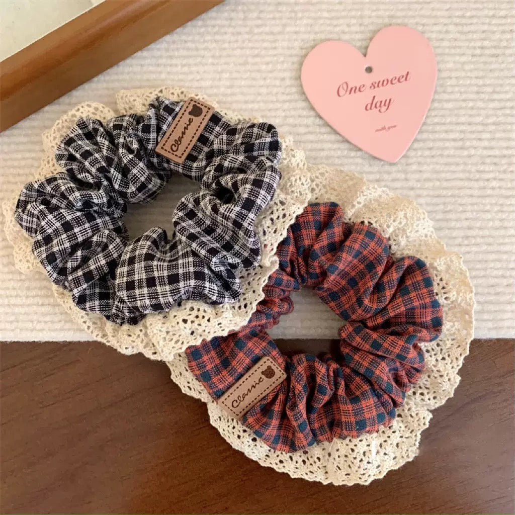 Lacey Ruffle Plaid Scrunchie