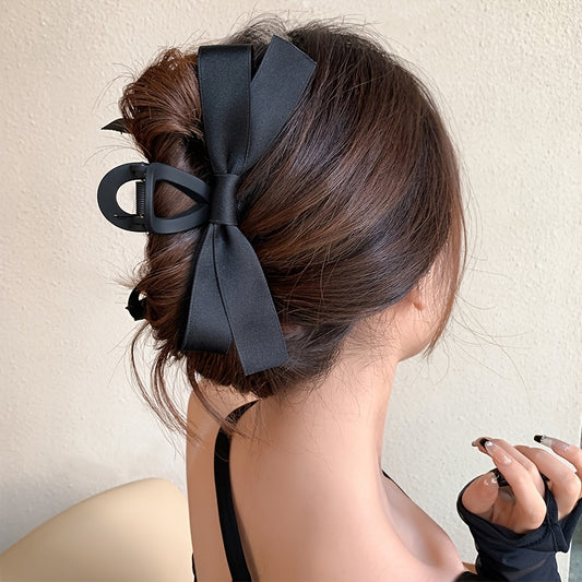 1pc Large Black Bow Hair Claw Clip for Women & s - Elegant Minimalist Hair Accessories with Secure Hold for Ponytails, Buns, Braids - Solid Color Hairpin for Weddings, Parties, Everyday Use, Hair Clips for Styling, Sophistica