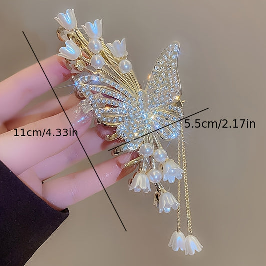 Elegant Butterfly and Floral Rhinestone Hair Clip