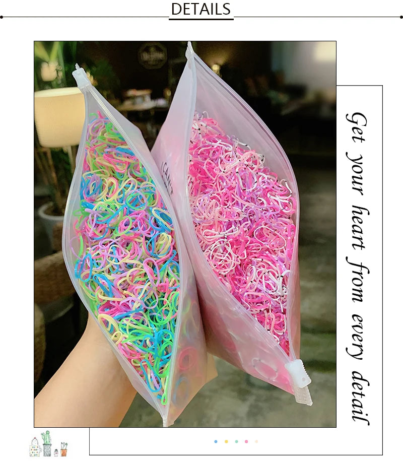 1000pcs/Pack Girls Colorful Small Disposable Rubber Bands Gum For Ponytail Hold Scrunchie Hair Bands Fashion Hair Accessories