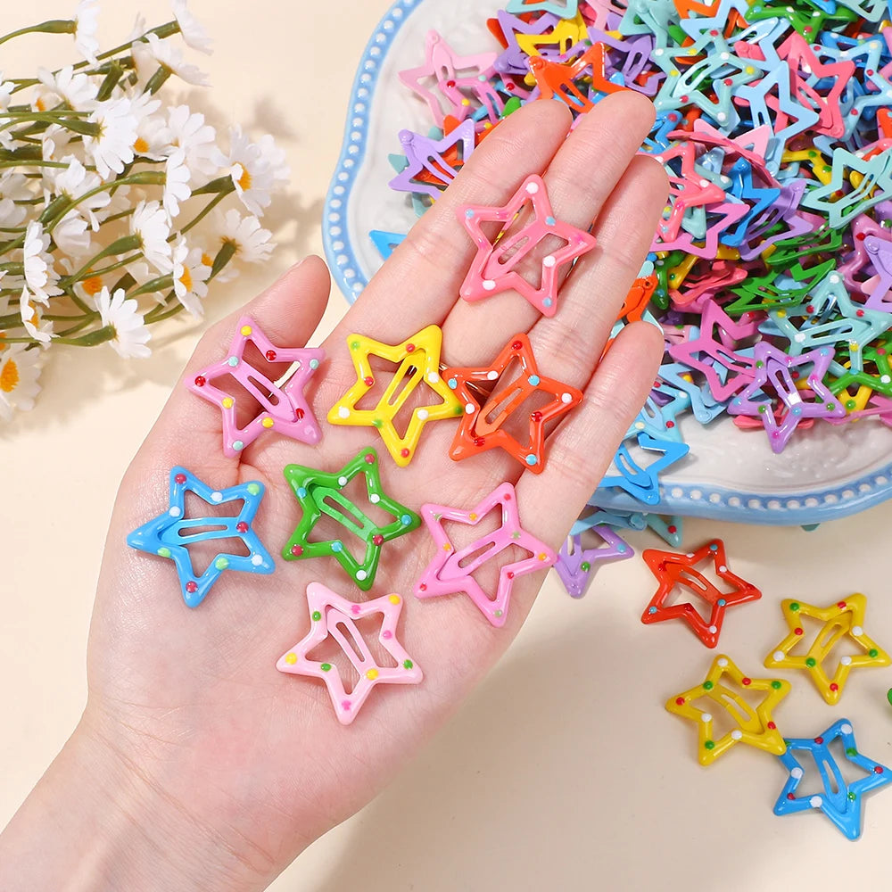 10-100Pcs Y2K Fashion BB Hairpins for Girls Random Color Dot Five Star Side Clips Aolly Hair Bangs Lovely Kids Hair Accessories