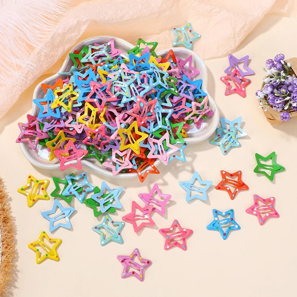 10-100Pcs Y2K Fashion BB Hairpins for Girls Random Color Dot Five Star Side Clips Aolly Hair Bangs Lovely Kids Hair Accessories