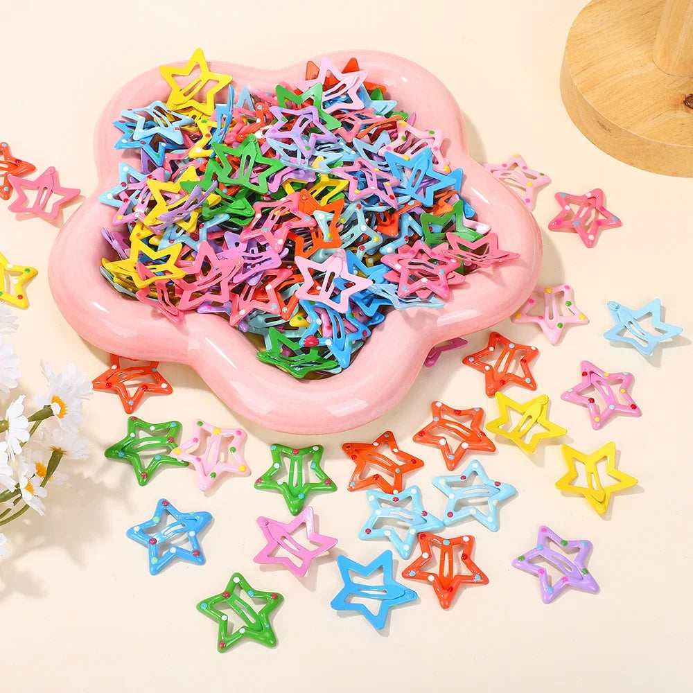 10-100Pcs Y2K Fashion BB Hairpins for Girls Random Color Dot Five Star Side Clips Aolly Hair Bangs Lovely Kids Hair Accessories
