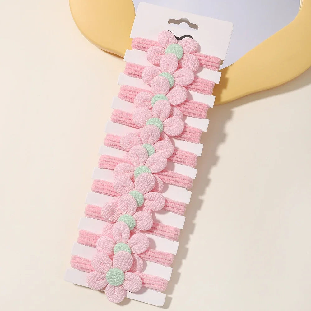 10pcs Cute Girls Nylon Flower Hair Ties Candy Elastic Bow Hair Bands Pigtails Hair Rope Rubber Hair Gum Scrunchies Accessories