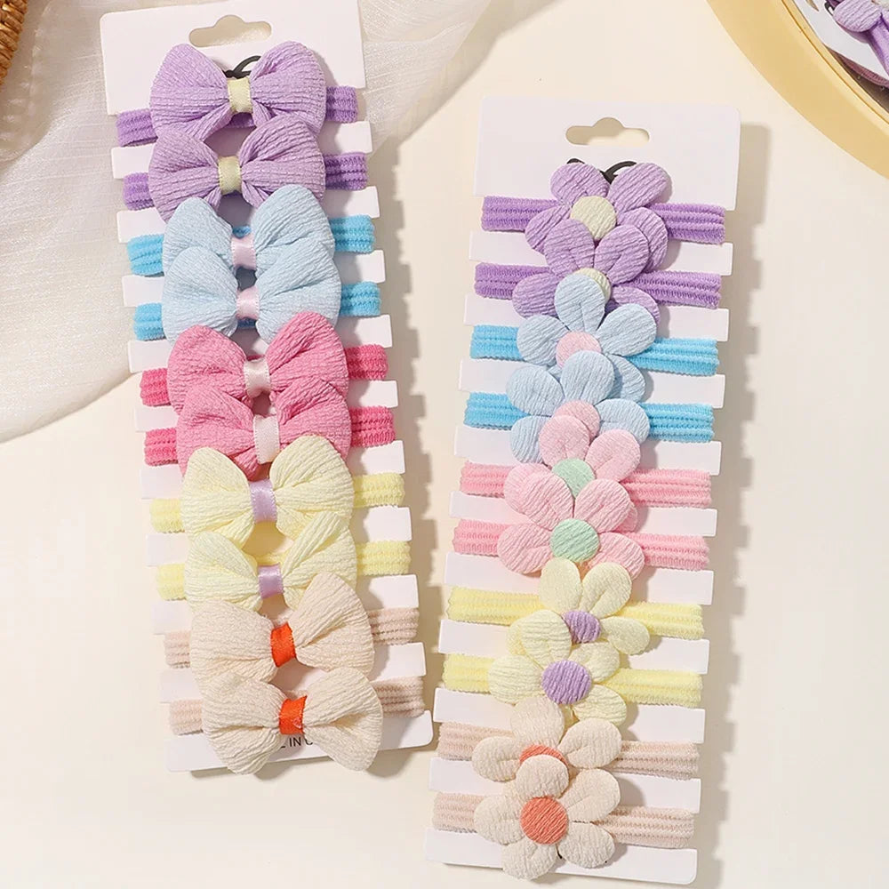 10pcs Cute Girls Nylon Flower Hair Ties Candy Elastic Bow Hair Bands Pigtails Hair Rope Rubber Hair Gum Scrunchies Accessories