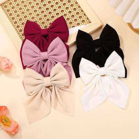 New Sweet Bow Hairpins Solid Color Bowknot Hair Clips For Girls Satin Butterfly Barrettes Duckbill Clip Kids Hair Accessories