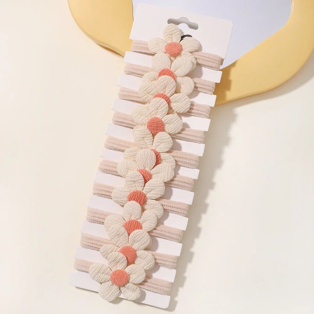 10pcs Cute Girls Nylon Flower Hair Ties Candy Elastic Bow Hair Bands Pigtails Hair Rope Rubber Hair Gum Scrunchies Accessories