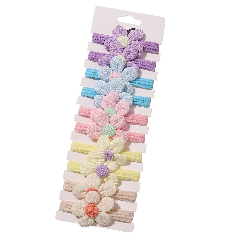 10pcs Cute Girls Nylon Flower Hair Ties Candy Elastic Bow Hair Bands Pigtails Hair Rope Rubber Hair Gum Scrunchies Accessories