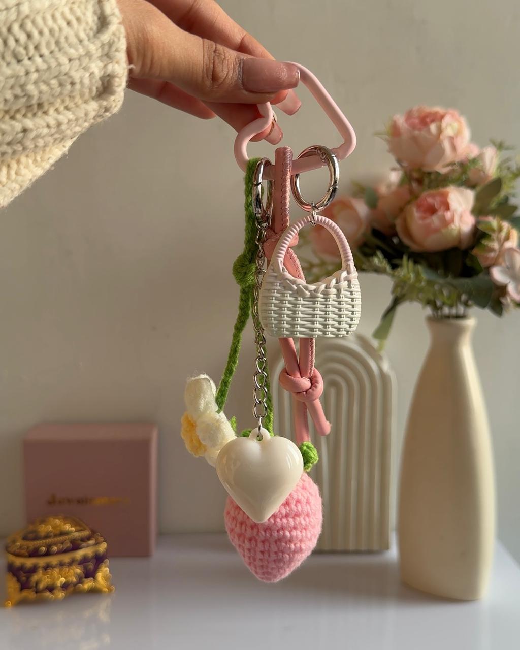 Cottage Girly Strawberry Bag Charm (crochet)