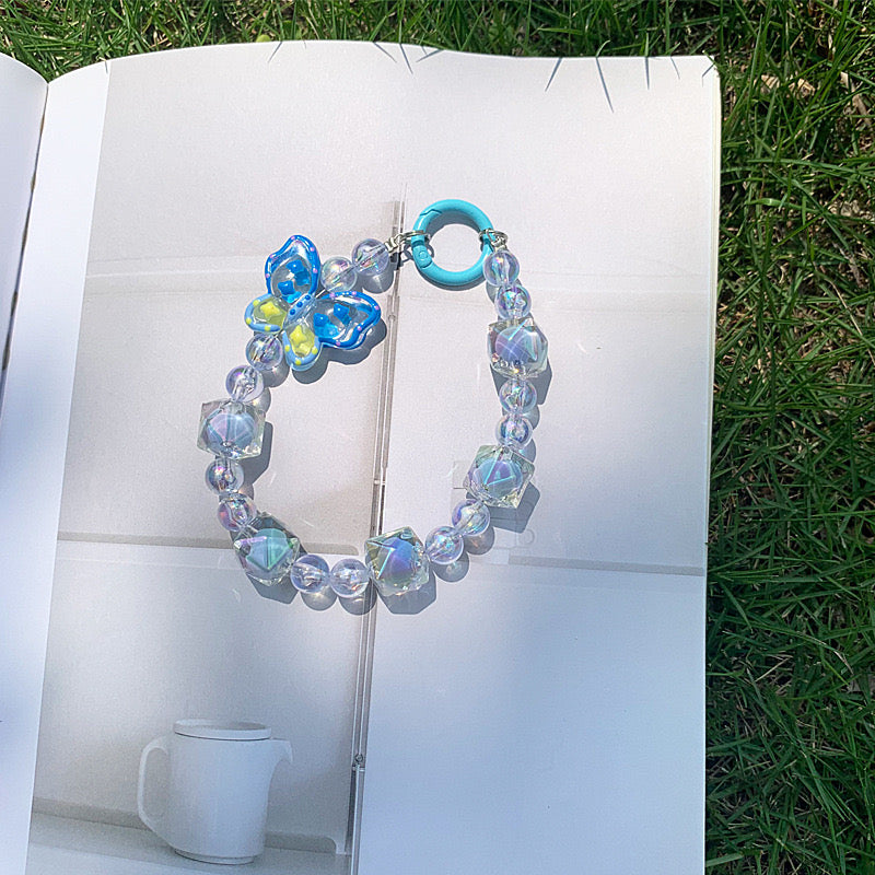 Blue Beaded Bloom Bag Charm