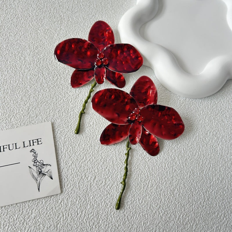 Viral Scarlet Orchird Statement Earrings