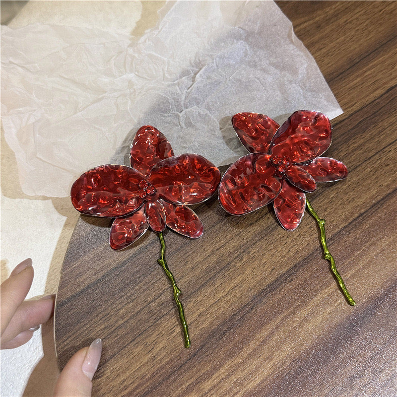 Viral Scarlet Orchird Statement Earrings