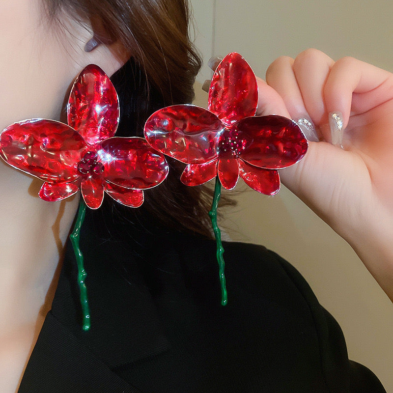 Viral Scarlet Orchird Statement Earrings