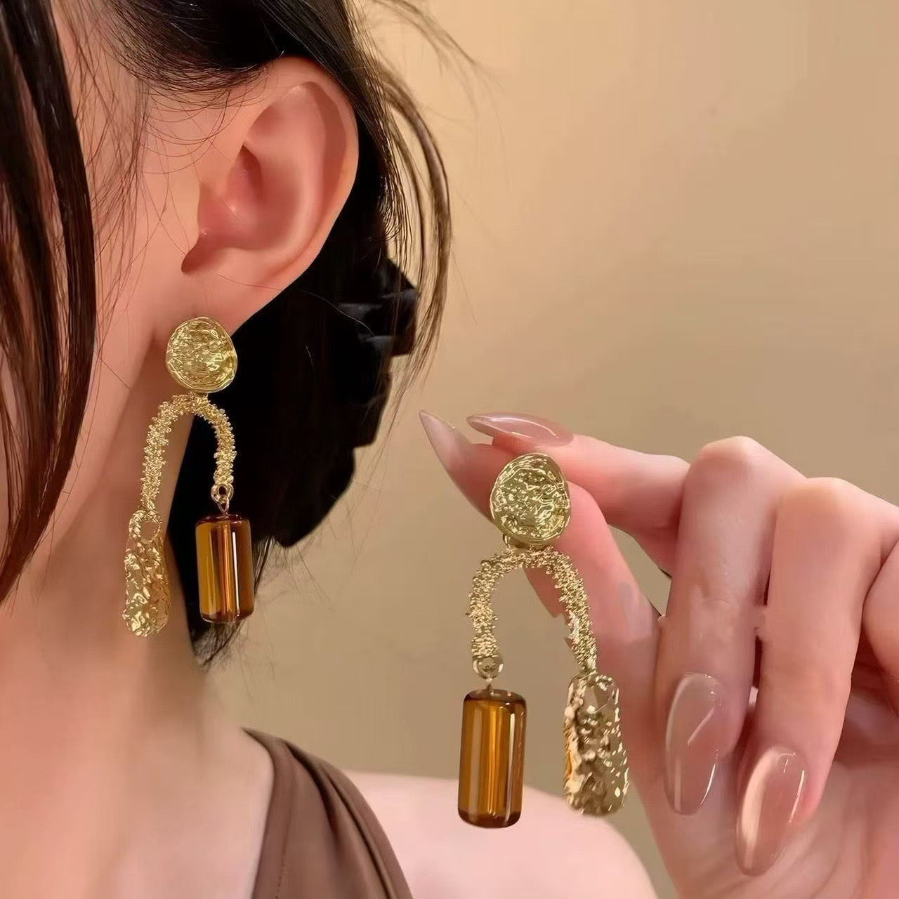 Bronzed Glam Dangling Earrings