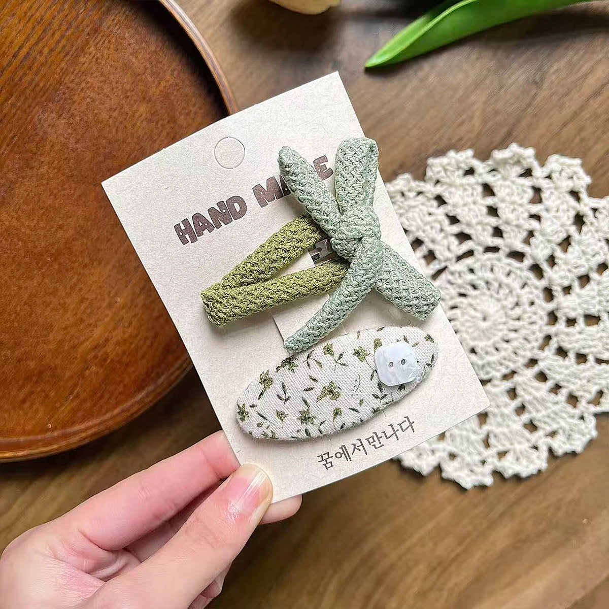 Forest-core Bow Hair Clips