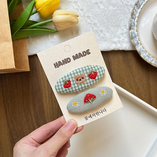 Plaid Teddy-Berry Hair Clips