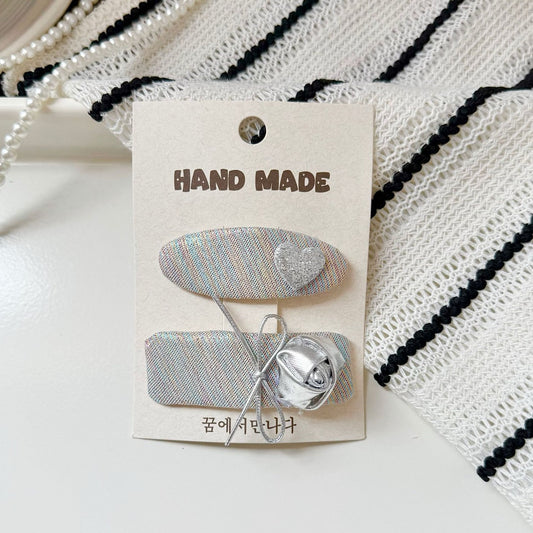 Silver Rose-bud Hair Clips