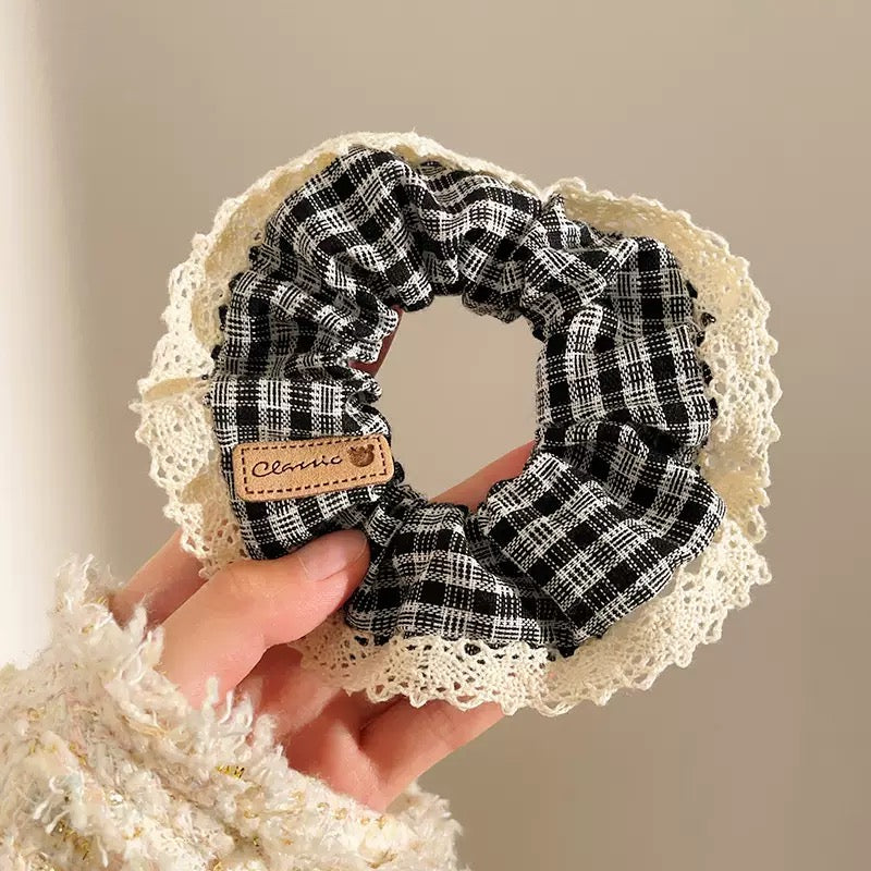 Lacey Ruffle Plaid Scrunchie