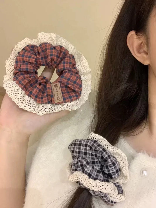 Lacey Ruffle Plaid Scrunchie