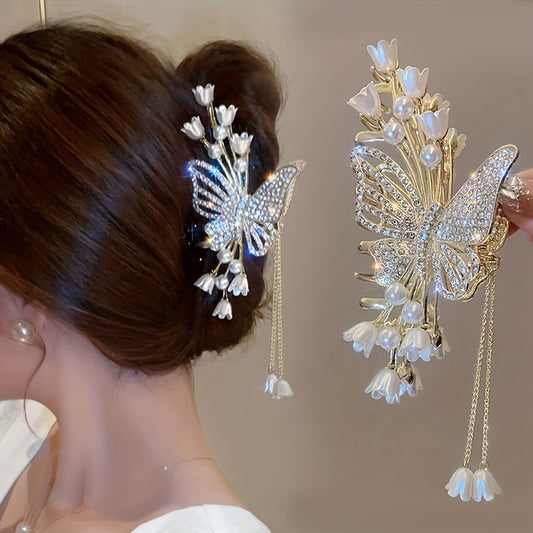 Elegant Butterfly and Floral Rhinestone Hair Clip
